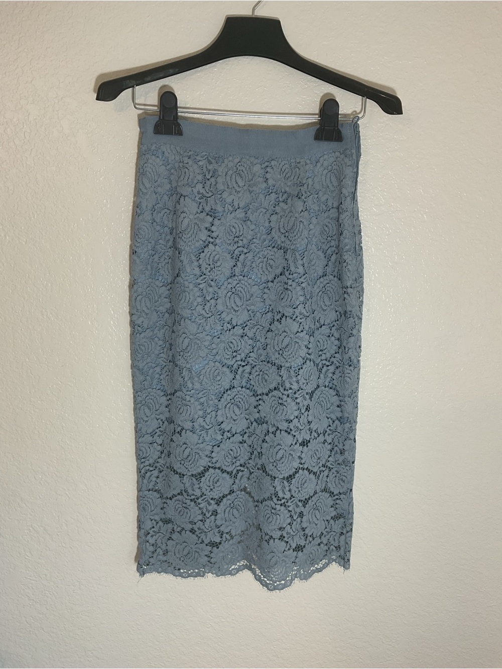 H&M Blue Gray Floral Lace Pencil Midi Skirt Women’s US 4 EU 34 Lined
